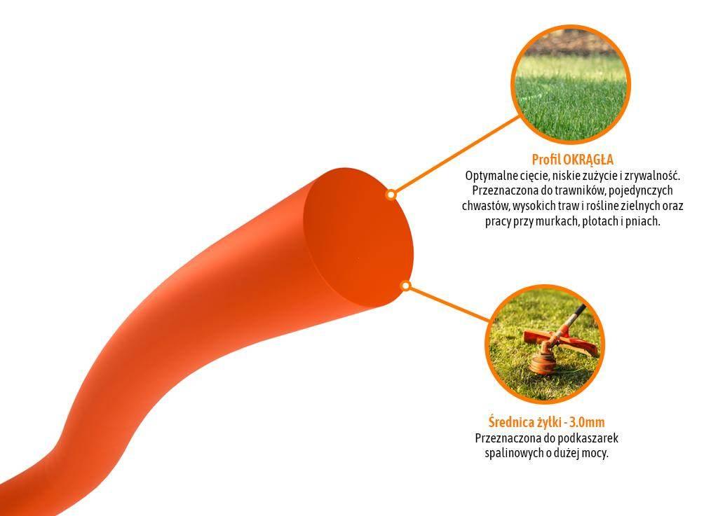 Żyłka tnąca do podkaszarek / Okrągła / 3.0 mm / 15 m / TEGER T-O-ZPO-3.0 - zdjęcie 3