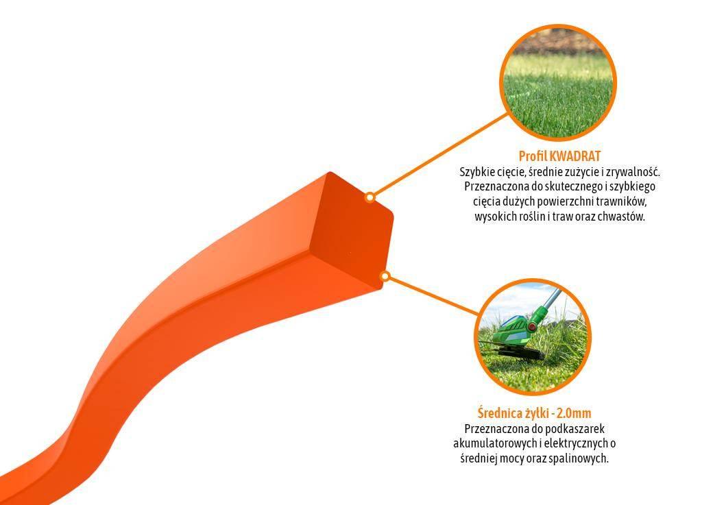 Żyłka tnąca do podkaszarek / Kwadrat / 2.0 mm / 15 m / TEGER T-O-ZPK-2.0 - zdjęcie 3