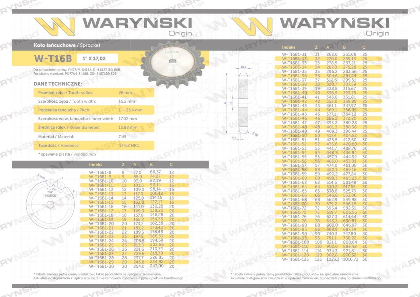 Koło zębate hartowane tarcza 16B-1 (R1 1) Z-26 Waryński W-T16B1-26 - zdjęcie 2