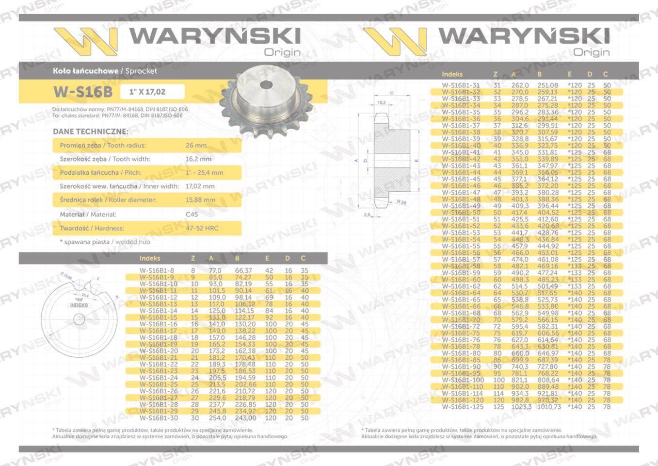 Koło zębate hartowane z kołnierzem 16B-1 (R1 1) Z-28 Waryński W-S16B1-28 - zdjęcie 3