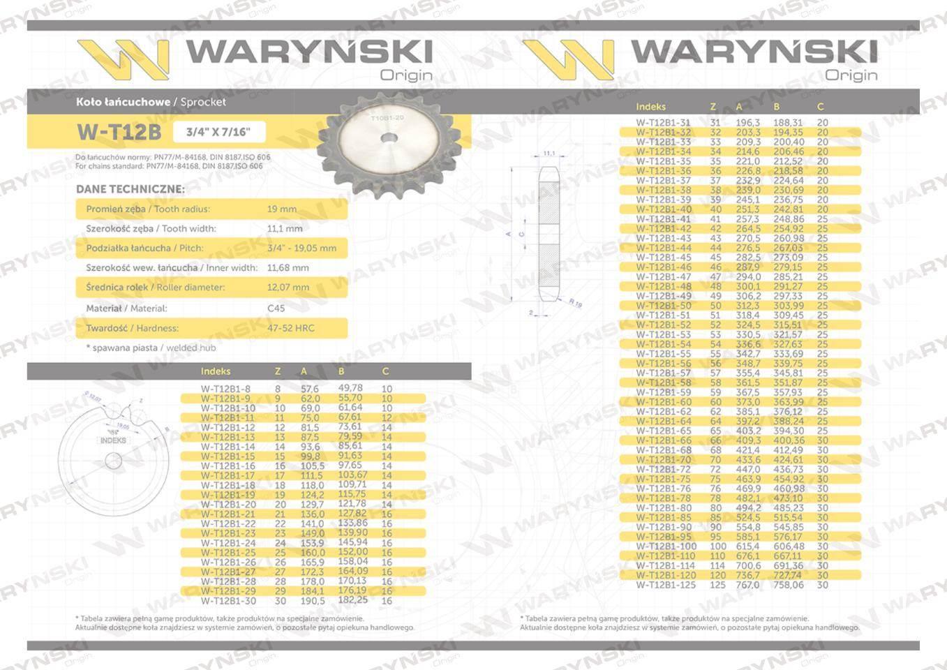 Koło zębate hartowane tarcza 12B-1 (R1 3/4) Z-29 Waryński W-T12B1-29 - zdjęcie 2