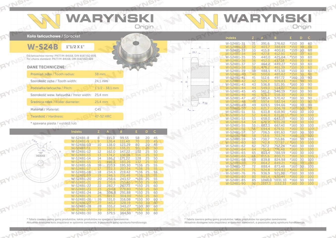 Koło zębate hartowane z kołnierzem 24B-1 (R1 1.1/2) Z-13 Waryński - zdjęcie 3