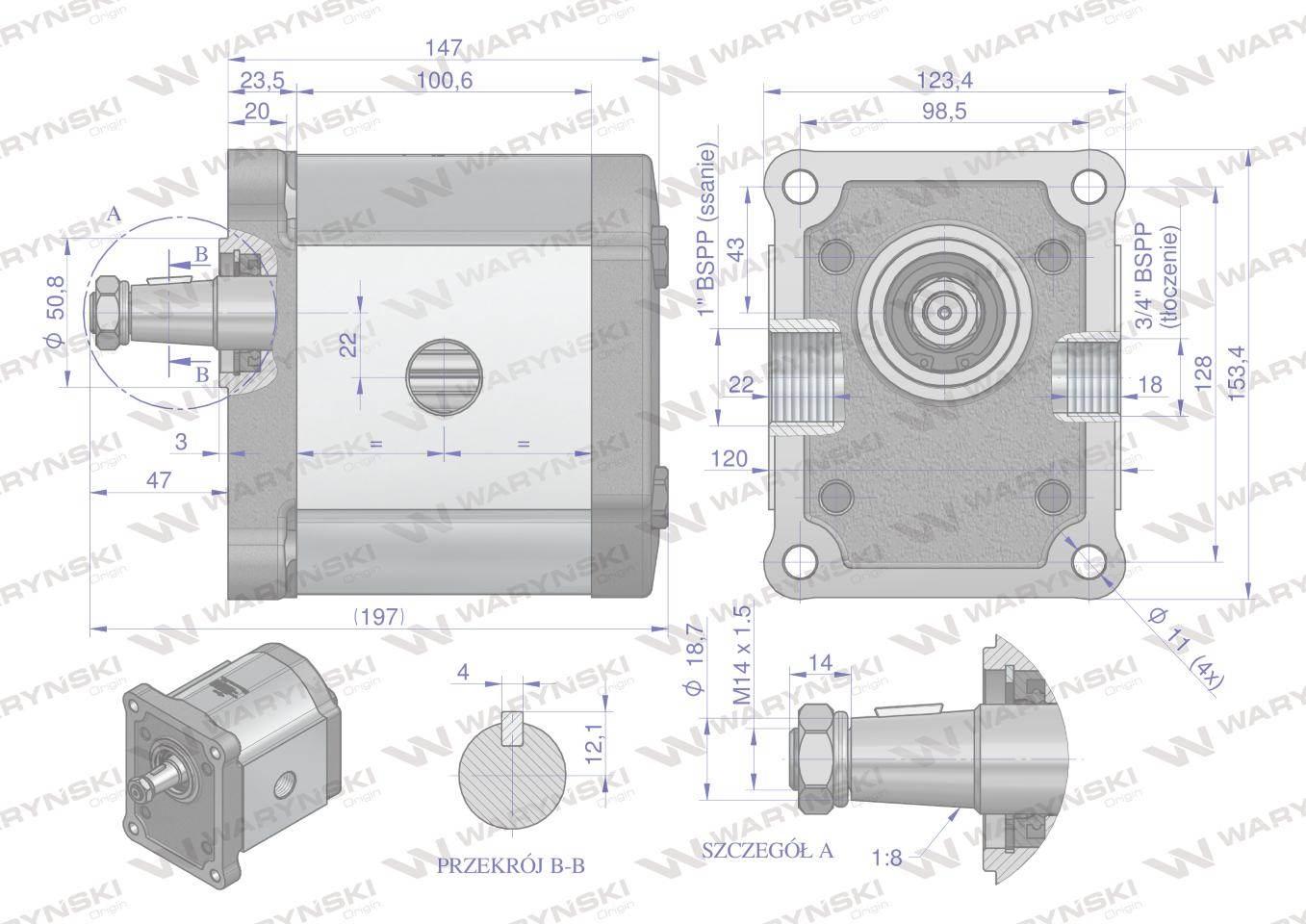 Pompa hydrauliczna zębata 48.0cm3 (grupa 3 - typ europejski) wałek 1:8 przy - zdjęcie 4