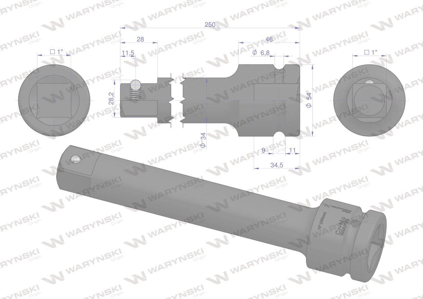 Przedłużka do nasadek udarowych 1" 250mm. CrMo. Waryński WMU158 - zdjęcie 3