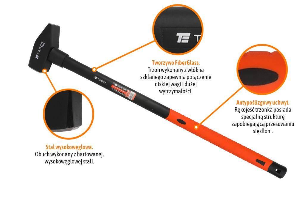 Młotek, młot ślusarski z trzonkiem fiberglass 3000 g / TEGER T-W-MSF-3000 - zdjęcie 2