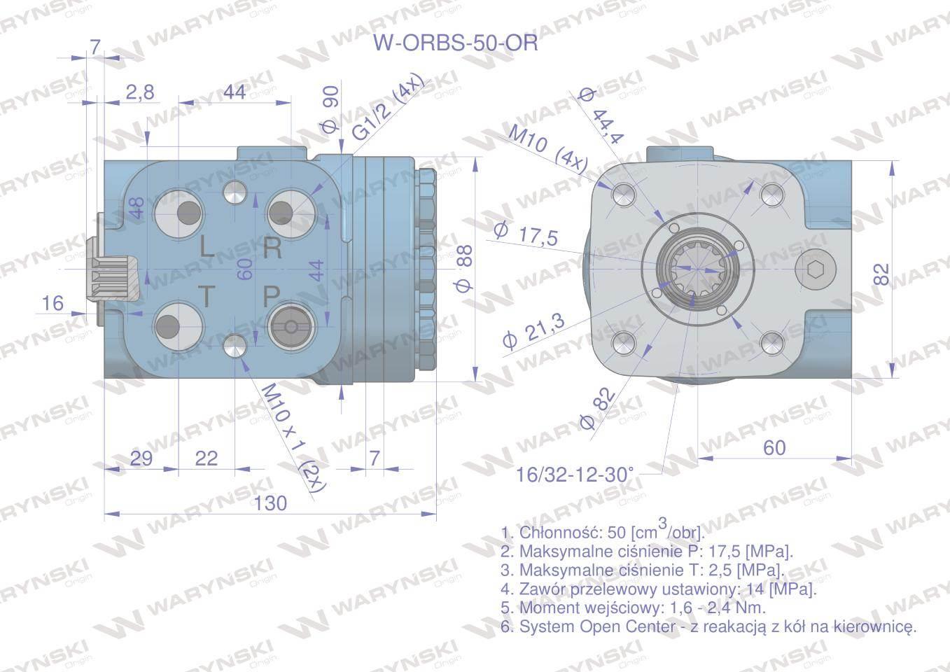 Orbitrol hydrauliczny W-ORBS-OR 50 cm3/obr z zaworami (System Open Center - - zdjęcie 5