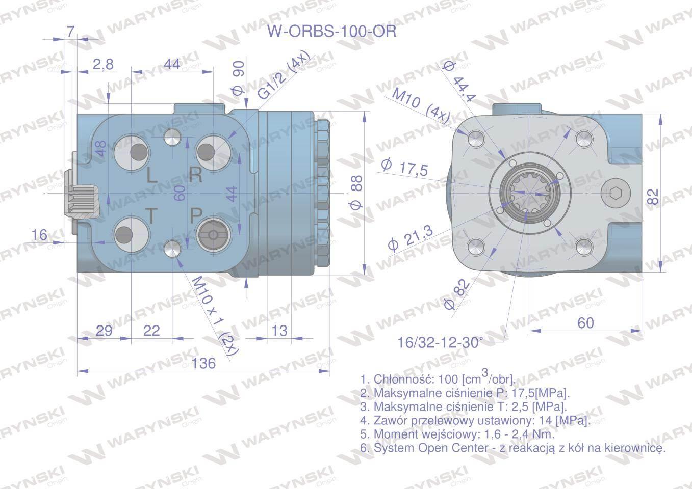 Orbitrol hydrauliczny W-ORBS-OR 100 cm3/obr z zaworami (System Open Center - zdjęcie 5