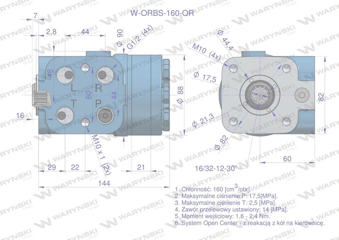 Orbitrol hydrauliczny W-ORBS-OR 160 cm3/obr z zaworami (System Open Center - zdjęcie 5