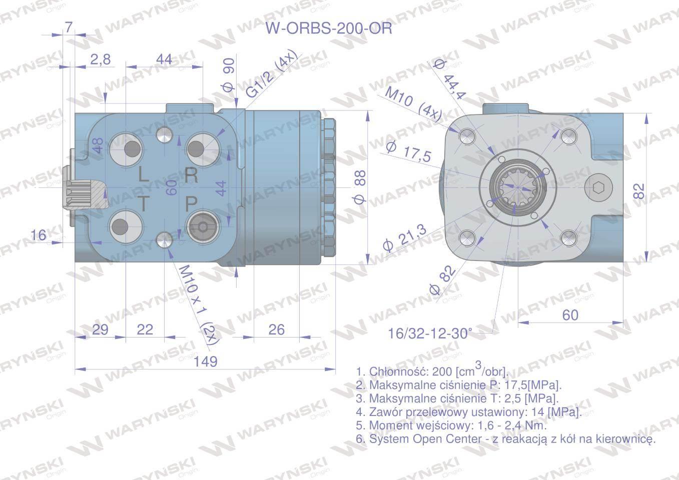 Orbitrol hydrauliczny W-ORBS-OR 200 cm3/obr z zaworami (System Open Center - zdjęcie 5