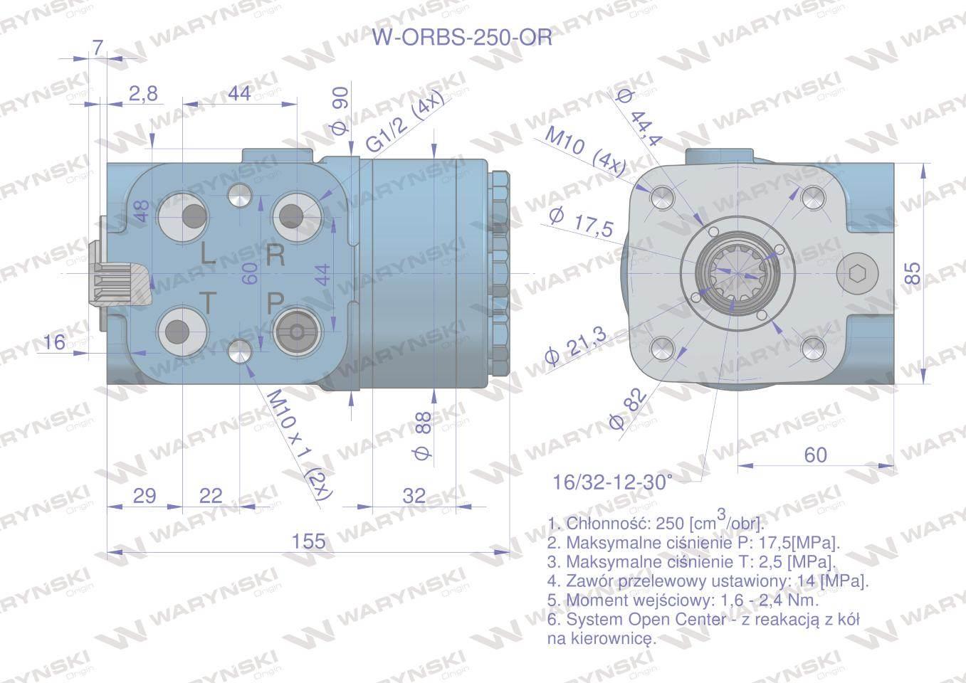 Orbitrol hydrauliczny W-ORBS-OR 250 cm3/obr z zaworami (System Open Center - zdjęcie 5