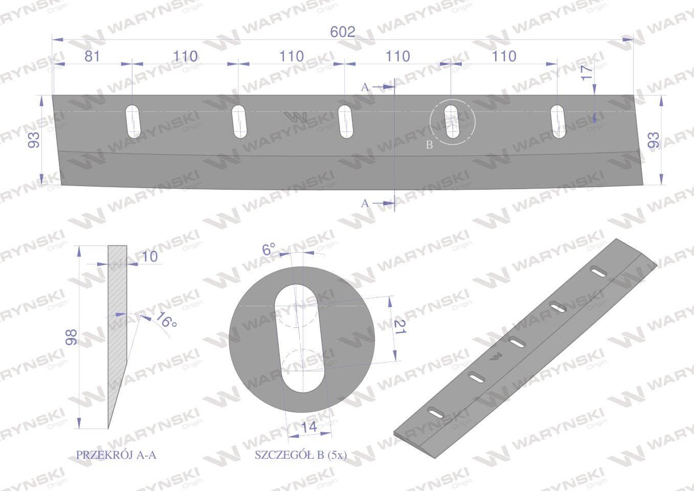 Nóż bębna sieczkarni 5 otw. 10 mm zastosowanie Fortschritt WARYŃSKI - zdjęcie 2