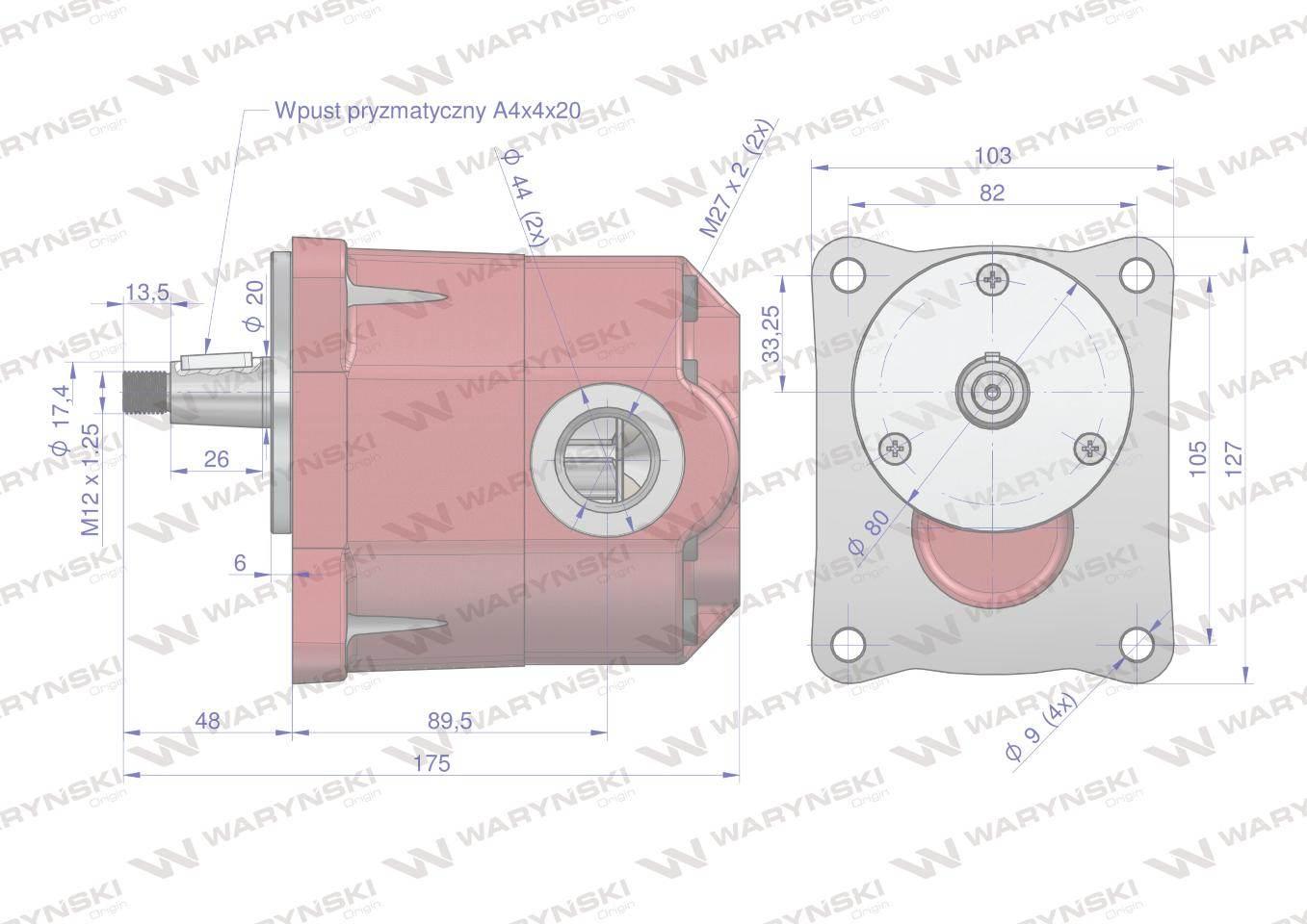 Pompa hydrauliczna zębata do Bizon Z-050 stary typ PZS-KP-25 (obroty lewe) - zdjęcie 4