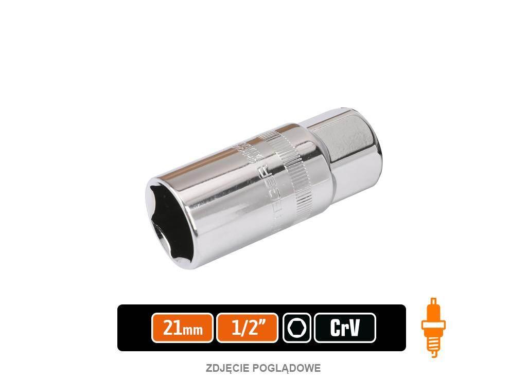 Klucz nasadowy 1/2" sześciokątny 21 mm - do świec, CR-V, Teger T-W-KNS128