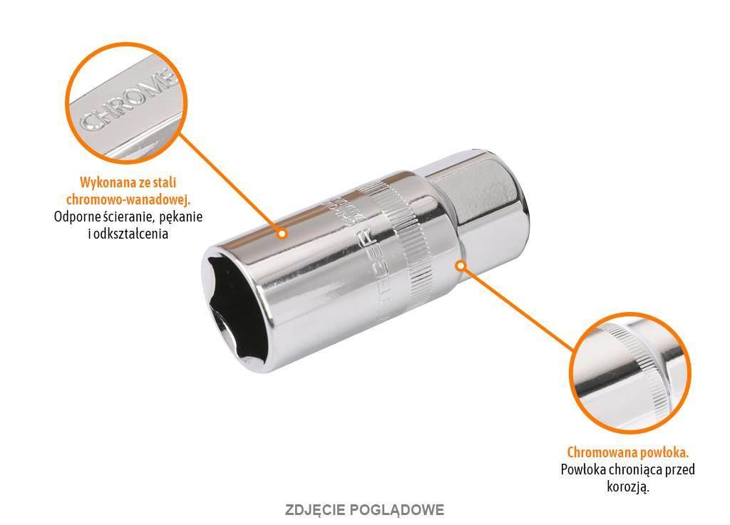 Klucz nasadowy 1/2" sześciokątny 21 mm - do świec, CR-V, Teger T-W-KNS128 - zdjęcie 2