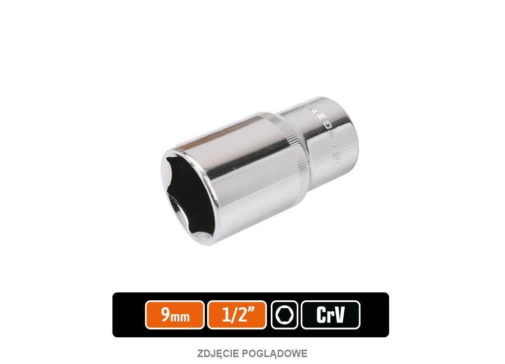 Klucz nasadowy 1/2" sześciokątny długi 9 mm, CR-V, Teger T-W-KNS202