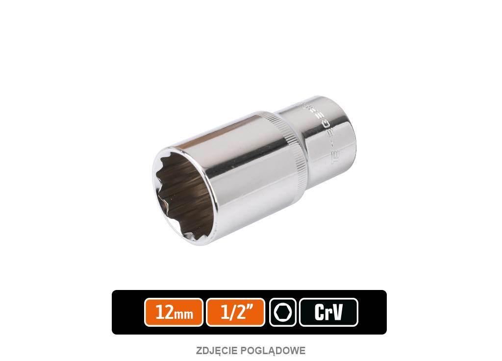 Klucz nasadowy 1/2" sześciokątny długi 12 mm, CR-V, Teger T-W-KNS205