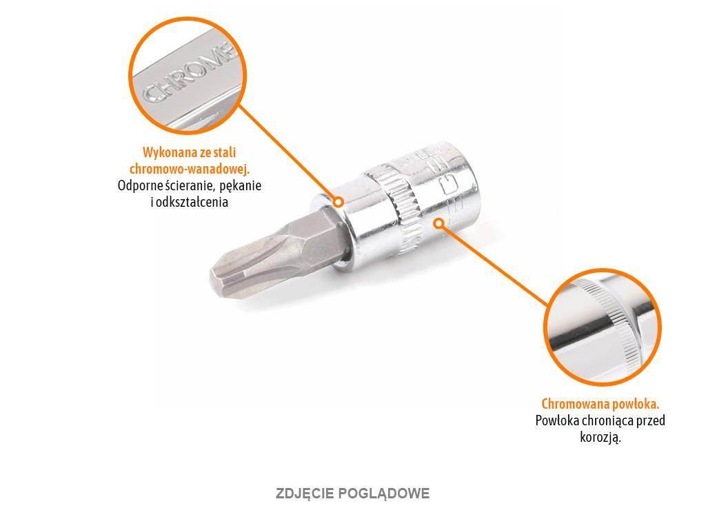 Klucz nasadowy 1/4" z bitem PH 2x37 mm, S2/CR-V, Teger T-W-KNPH103 - zdjęcie 2