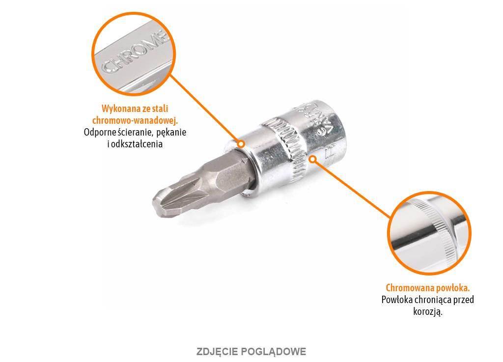 Klucz nasadowy 1/4" z bitem PZ 1x37 mm, S2/CR-V, Teger T-W-KNPZ102 - zdjęcie 2