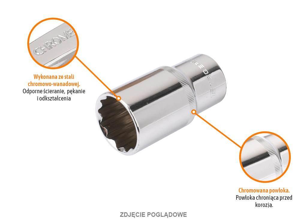 Klucz nasadowy 1/2" dwunastokątny długi 17 mm, CR-V, Teger T-W-KND210 - zdjęcie 2