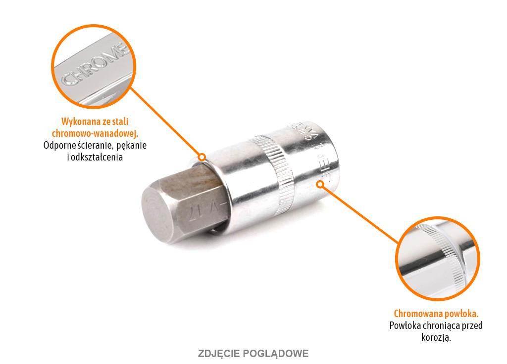 Klucz nasadowy 1/2" z bitem HEX H17x55 mm, S2/CR-V, Teger T-W-KNH109 - zdjęcie 2