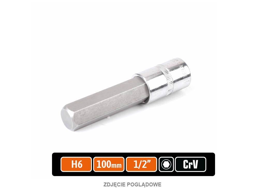 Klucz nasadowy 1/2" z bitem HEX H6x100 mm, S2/CR-V, Teger T-W-KNH203