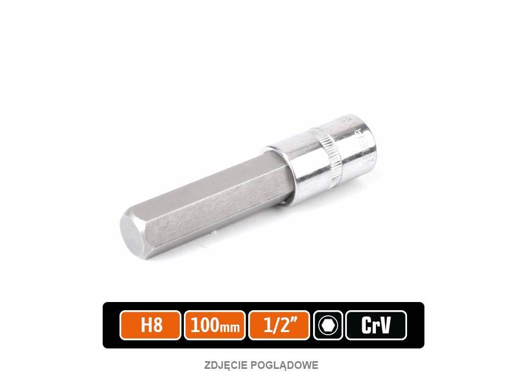 Klucz nasadowy 1/2" z bitem HEX H8x100 mm, S2/CR-V, Teger T-W-KNH205