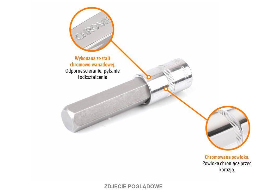 Klucz nasadowy 1/2" z bitem HEX H8x100 mm, S2/CR-V, Teger T-W-KNH205 - zdjęcie 2