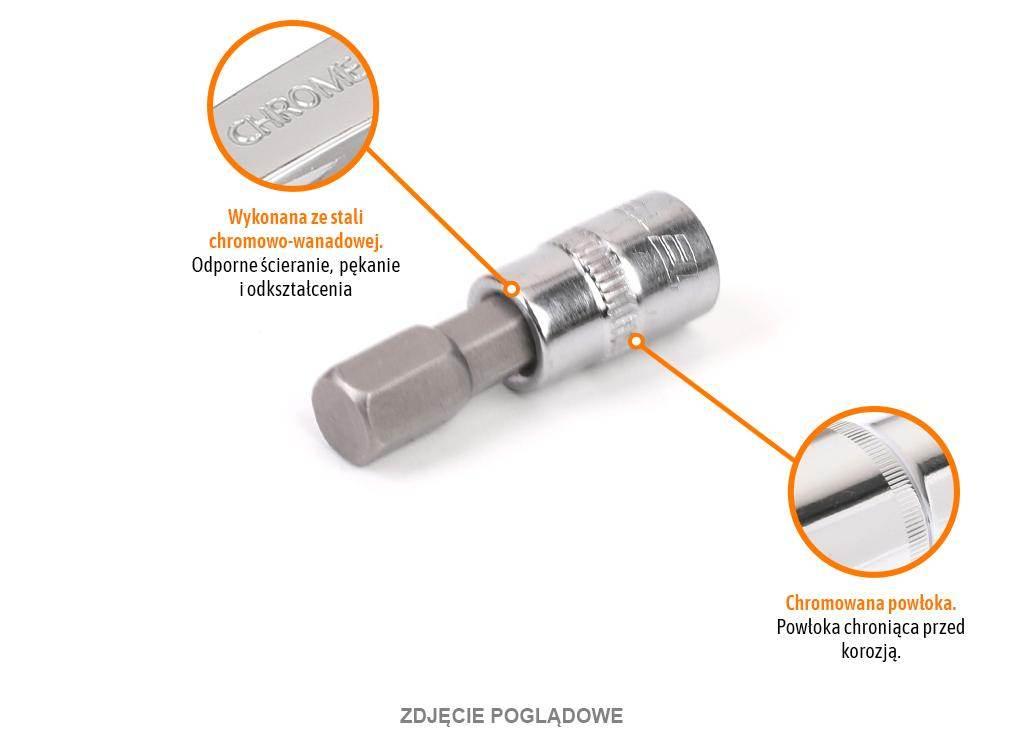 Klucz nasadowy 1/4" z bitem HEX H7x37 mm, S2/CR-V, Teger T-W-KNH306 - zdjęcie 2