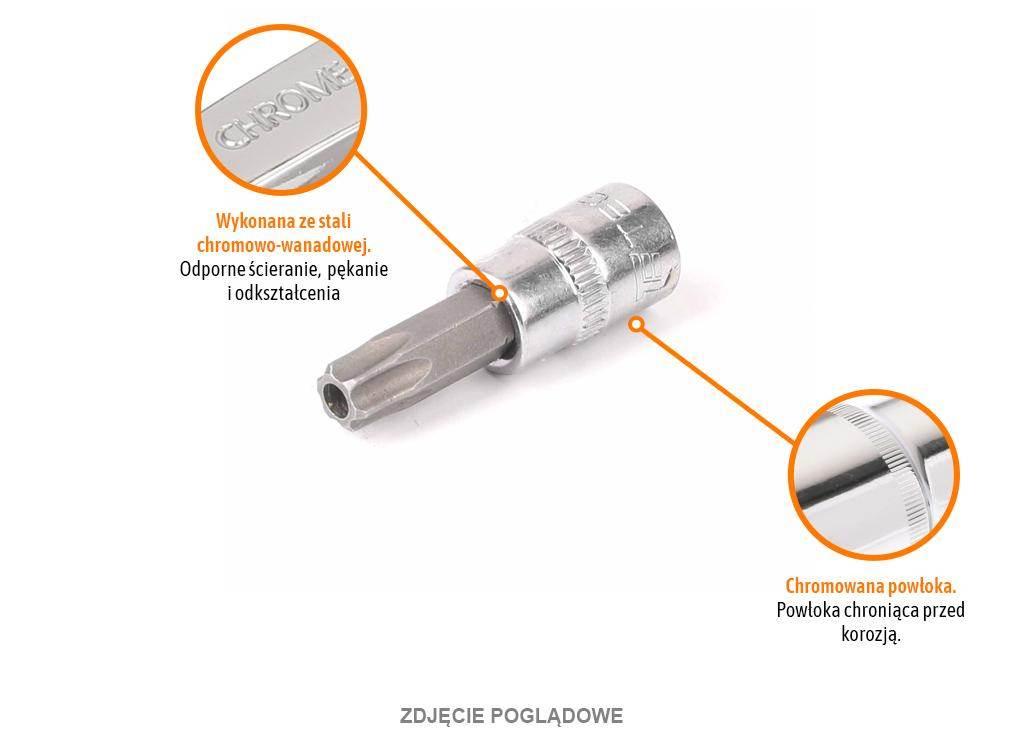 Klucz nasadowy 1/4" z bitem TORX T40x37 mm - z otworem, S2/CR-V, Teger - zdjęcie 2