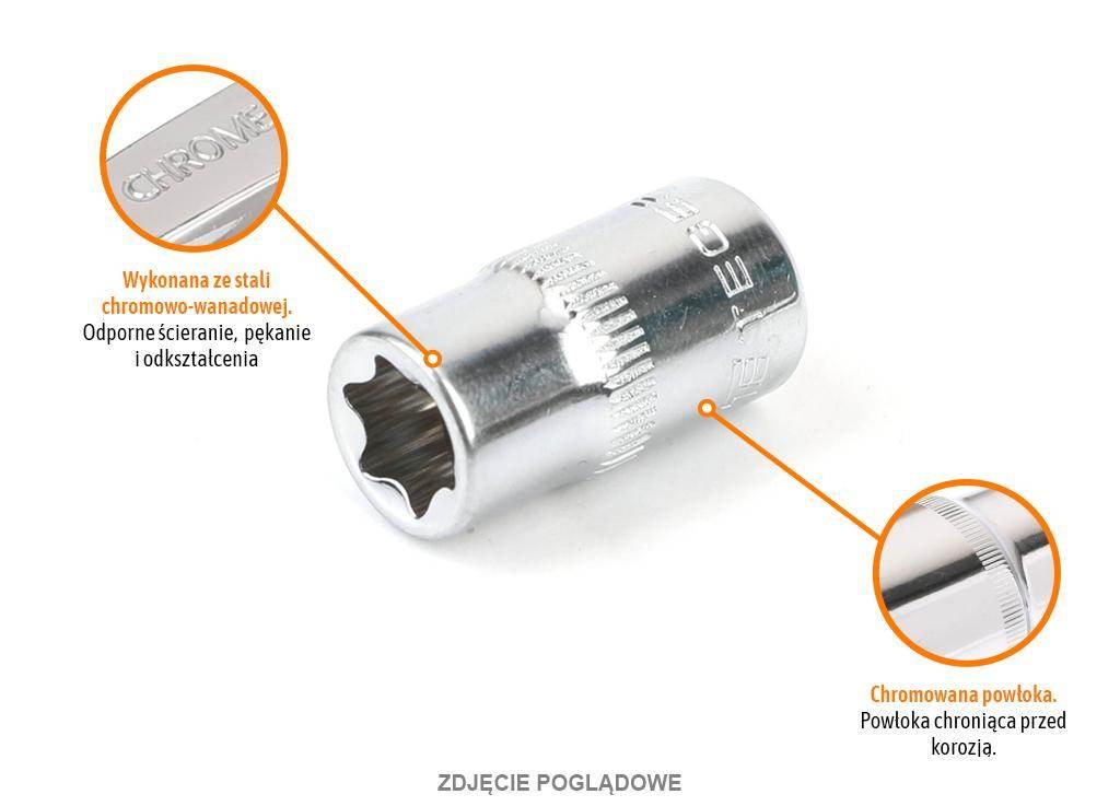 Klucz nasadowy 1/4" TORX E8, CR-V, Teger T-W-KNT805 - zdjęcie 2