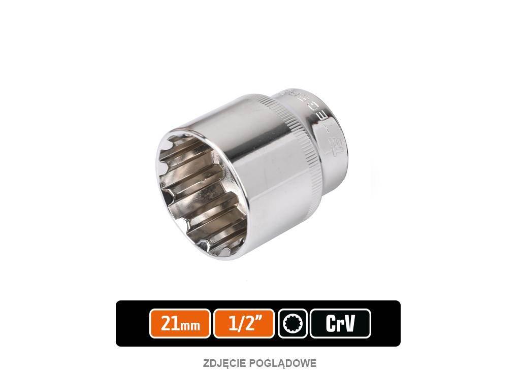 Klucz nasadowy 1/2" SPLINE 21 mm, CR-V, Teger T-W-KNSP314