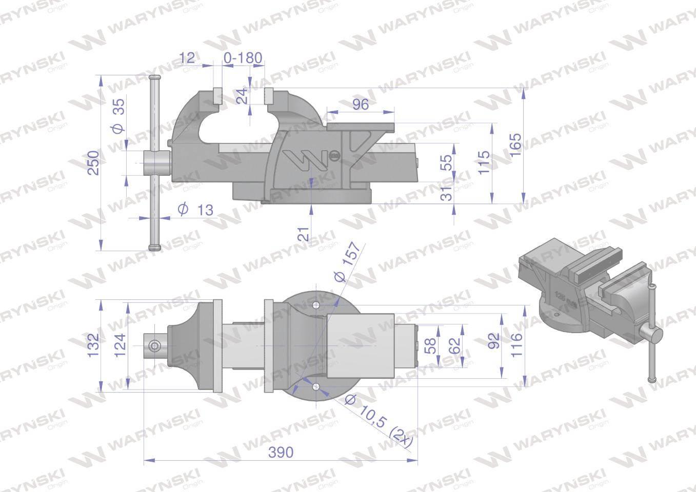 Imadło ślusarskie ciężkie z żeliwa sferoidalnego stałe 125 mm Waryński - zdjęcie 3
