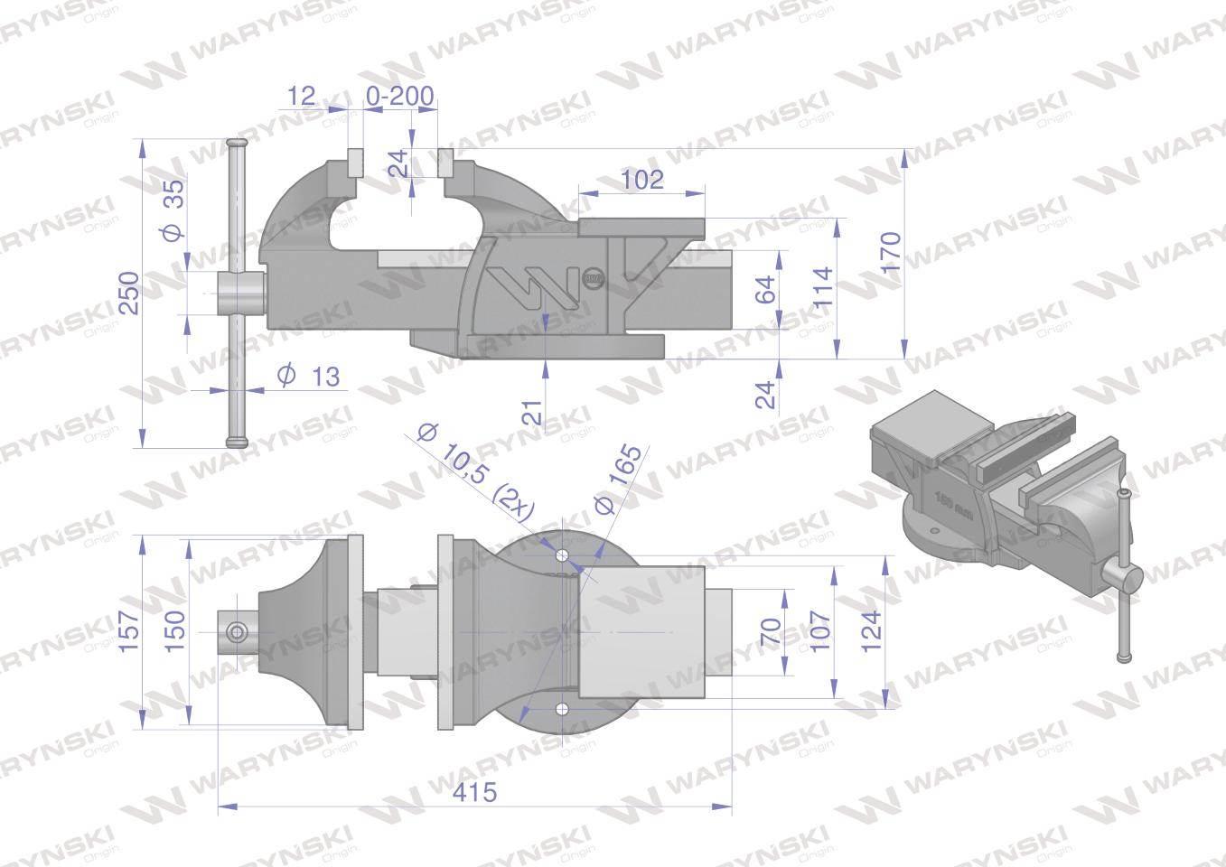 Imadło ślusarskie ciężkie z żeliwa sferoidalnego stałe 150 mm Waryński - zdjęcie 3
