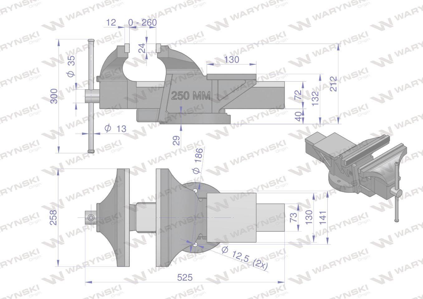 Imadło ślusarskie ciężkie z żeliwa sferoidalnego stałe 250 mm Waryński - zdjęcie 3