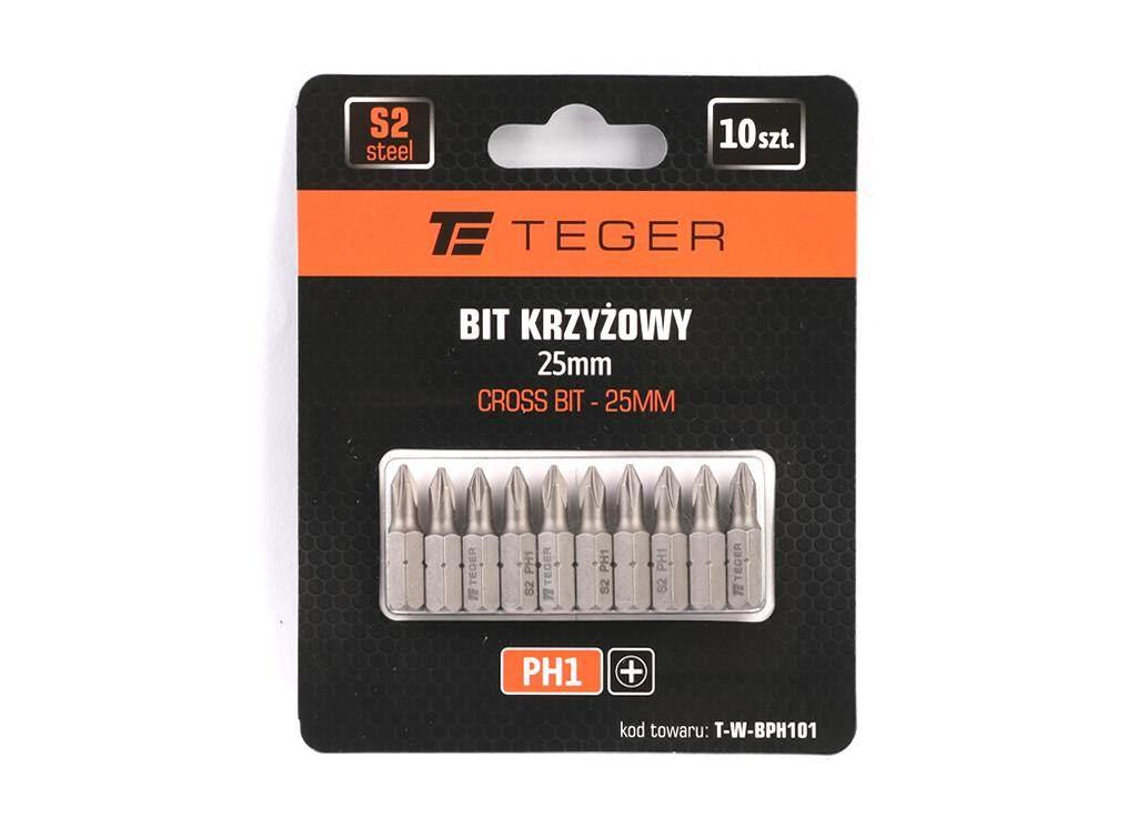 Bit krzyżowy PH 1x25 mm, (10 szt), S2, Teger T-W-BPH101