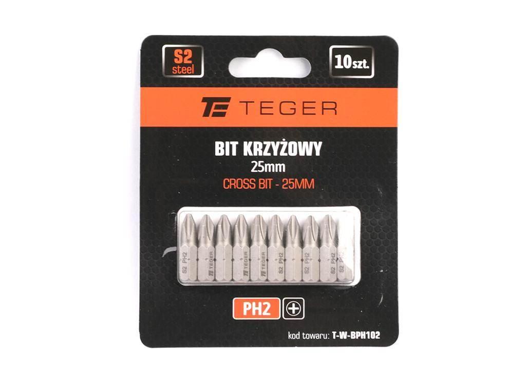 Bit krzyżowy PH 2x25 mm, (10 szt), S2, Teger T-W-BPH102