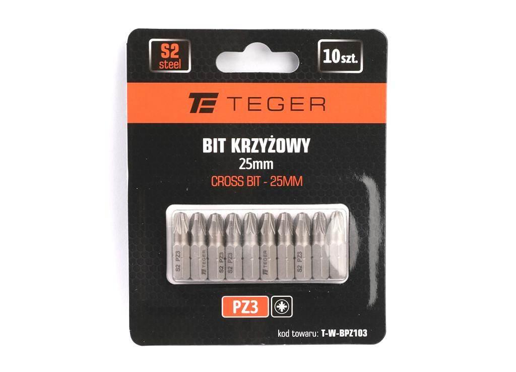 Bit krzyżowy PZ 3x25 mm, (10 szt), S2, Teger T-W-BPZ103