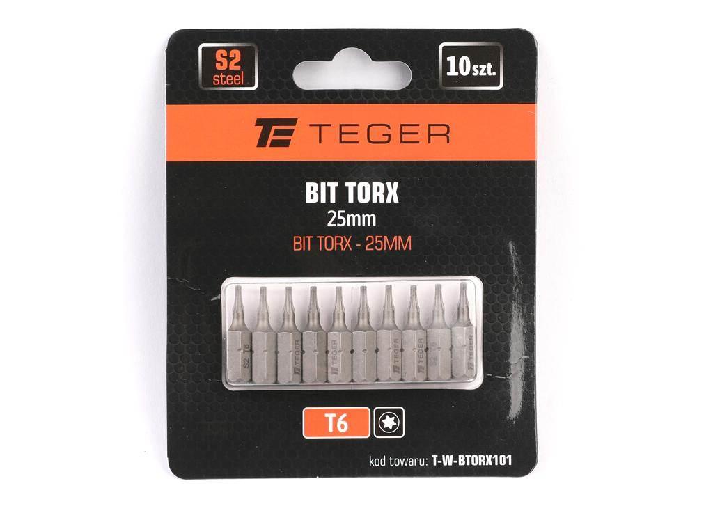 Bit TORX T6x25 mm, (10 szt), S2, Teger T-W-BTORX101