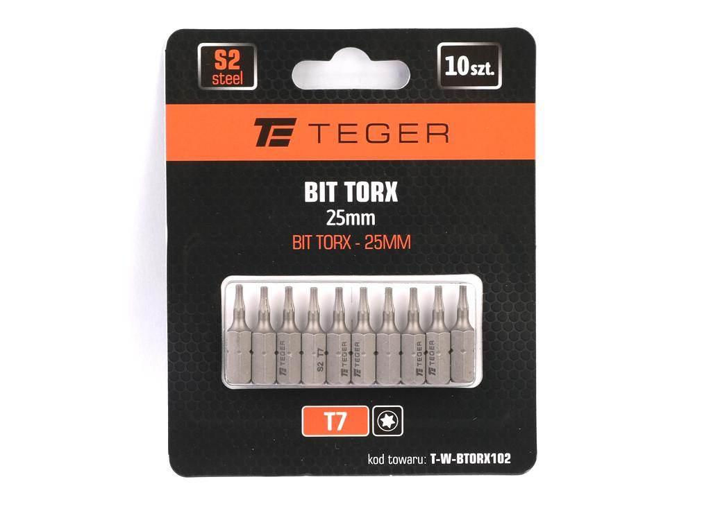 Bit TORX T7x25 mm, (10 szt), S2, Teger T-W-BTORX102