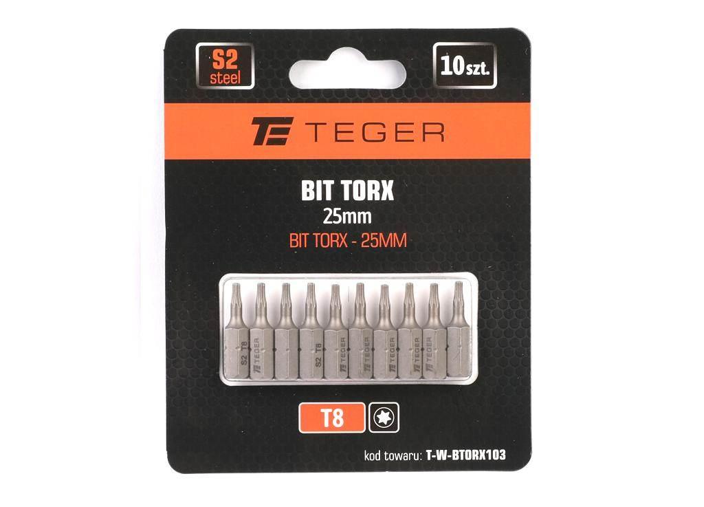 Bit TORX T8x25 mm, (10 szt), S2, Teger T-W-BTORX103