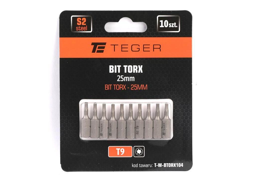 Bit TORX T9x25 mm, (10 szt), S2, Teger T-W-BTORX104