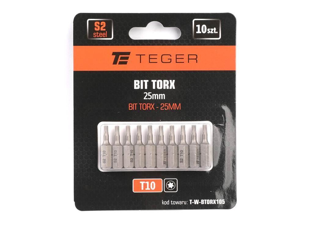 Bit TORX T10x25 mm, (10 szt), S2, Teger T-W-BTORX105