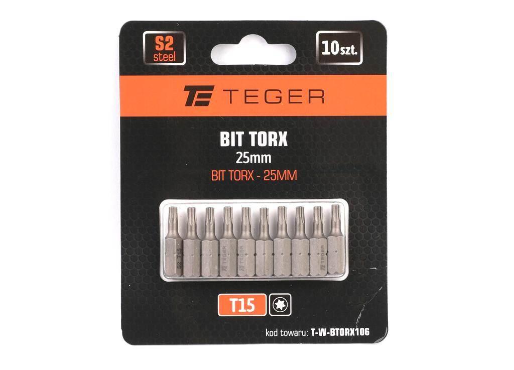 Bit TORX T15x25 mm, (10 szt), S2, Teger T-W-BTORX106