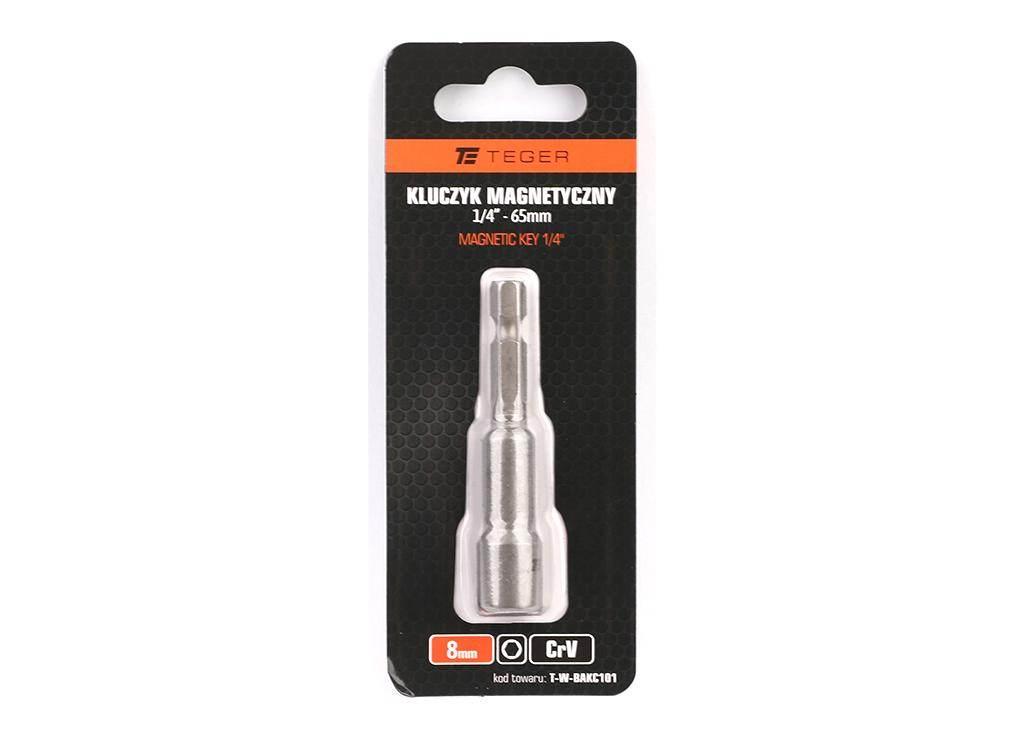 Kluczyk magnetyczny HEX 1/4" 8x65 mm, CR-V, Teger T-W-BAKC101