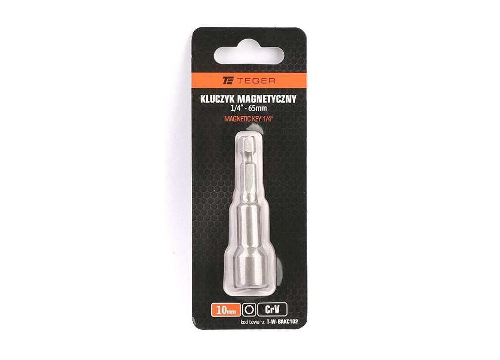 Kluczyk magnetyczny HEX 1/4" 10x65 mm, CR-V, Teger T-W-BAKC102