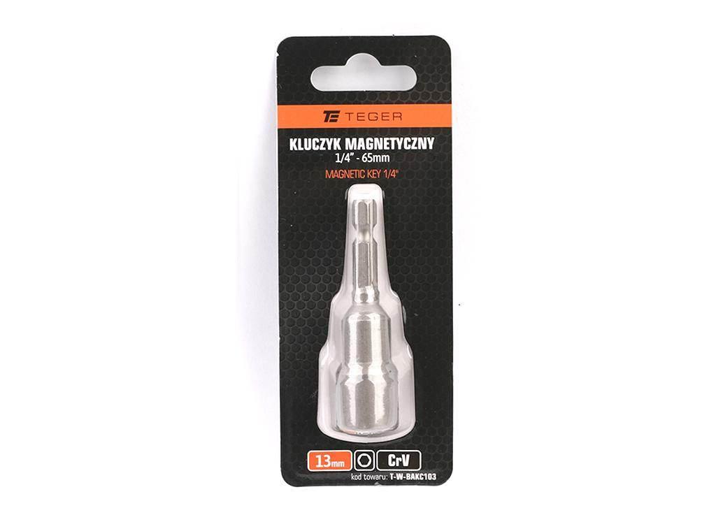 Kluczyk magnetyczny HEX 1/4" 13x65 mm, CR-V, Teger T-W-BAKC103