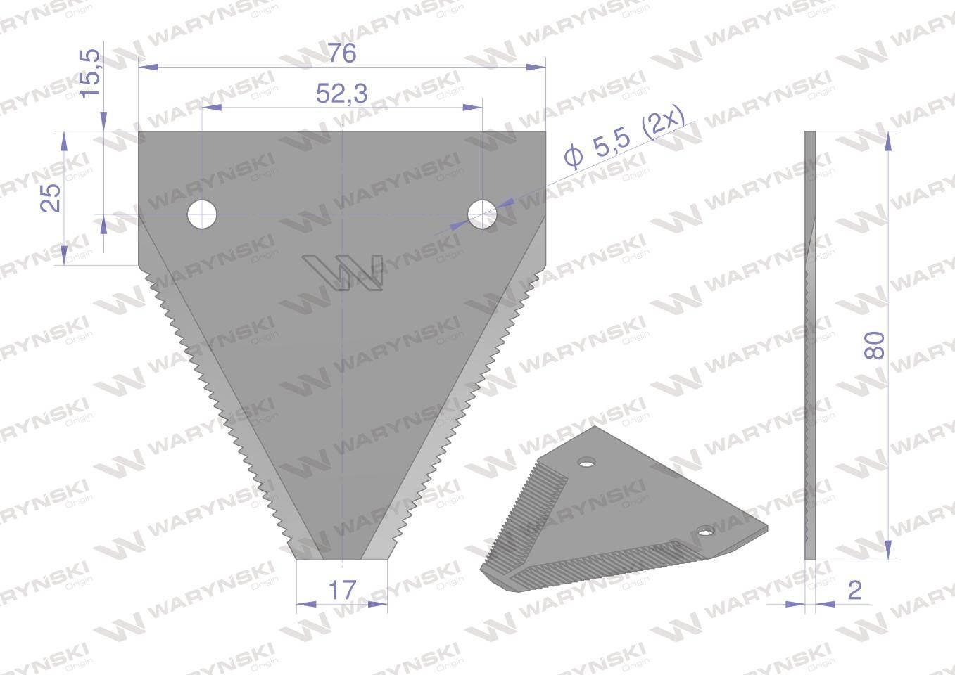 Nóż żniwny 80x76x2mm otwór 5.5 zastosowanie 443003 Agco Case WARYŃSKI 25szt - zdjęcie 2