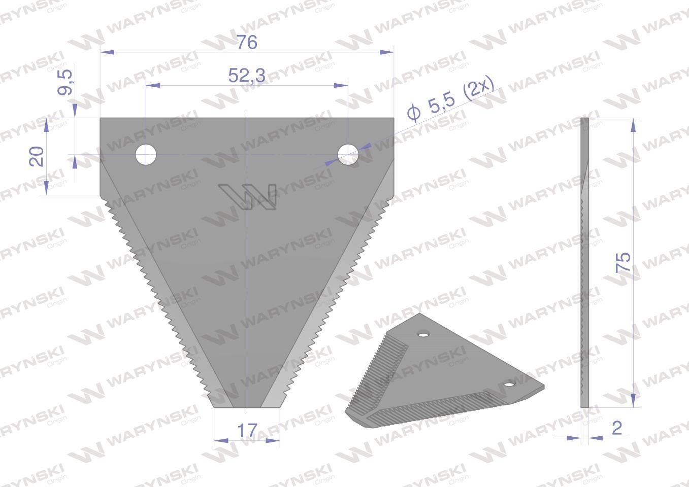 Nóż żniwny 75x76x2mm otwór 5.5 zastosowanie MF1389SP Case MF WARYŃSKI 25szt - zdjęcie 3