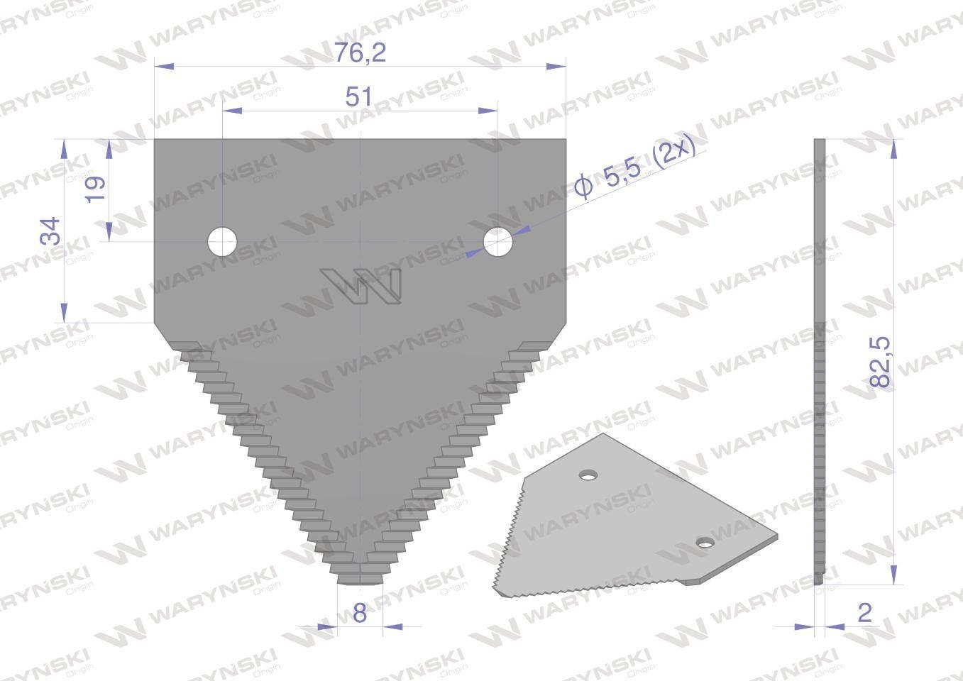 Nóż żniwny 83x76x2mm otwór 5.5 zastosowanie 261431M1 MF WARYŃSKI 25szt - zdjęcie 2