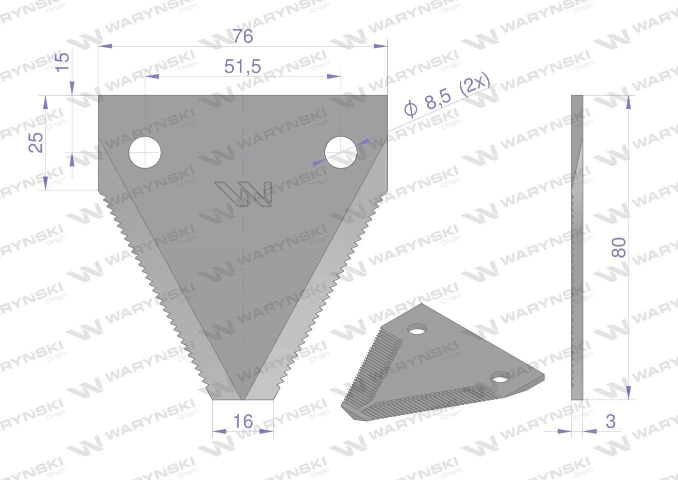 Nóż żniwny 80x76x3mm otwór 8.5 zastosowanie DIN11300. 316805. Schumacher WA - zdjęcie 2